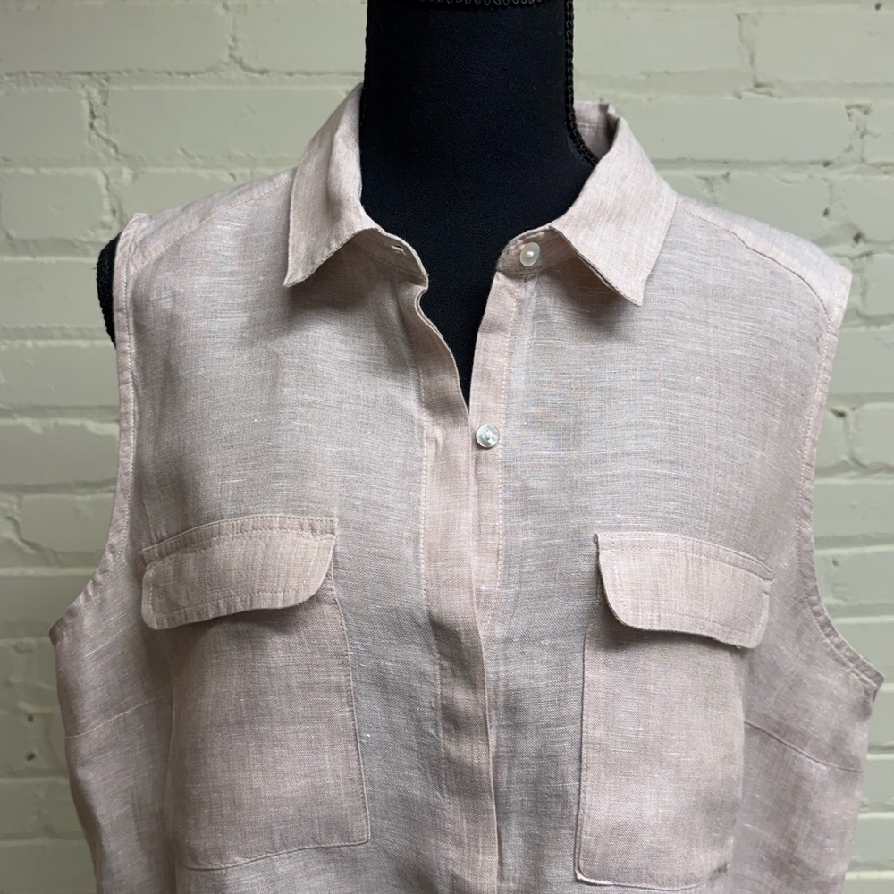 JNY - Jones New York Sleeveless Beige Women's Linen Blouse, Size L
